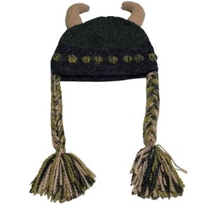 Hand Knit Horns & Braids Viking Hat